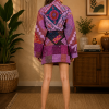 Purple Multicolor Patchwork Kantha Kimono Jacket – Handmade 3 Layer Cotton Belted Boho Robe for Women - Image 3
