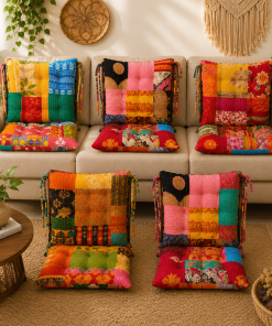 Alternative view of 12x12 Vintage Kantha Chair Pad – Handmade Patchwork Cotton Seat Cushion