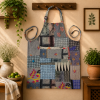 Blue Grey Vintage Kantha Patchwork Apron – Handmade Cotton Sari Kitchen Apron - Image 2