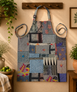 Alternative view of Blue Grey Vintage Kantha Patchwork Apron – Handmade Cotton Sari Kitchen Apron