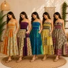 Handmade Silk Strapless Smocked Maxi Dress for Women – Boho Patchwork Summer Beach Dress with Pockets 25 Pcs Lot - Image 2