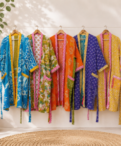 Alternative view of Vintage Kantha Kimono Robe 1 Pcs – Reversible Cotton Sari Patchwork Long Jacket