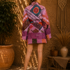 Pink & Orange Patchwork Kantha Kimono Jacket – Handmade Cotton Belted Boho Robe for Women - Image 4