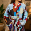 Light Blue Multicolor Patchwork Kantha Kimono Jacket – Handmade 3 Layer Cotton Belted Boho Robe for Women - Image 5