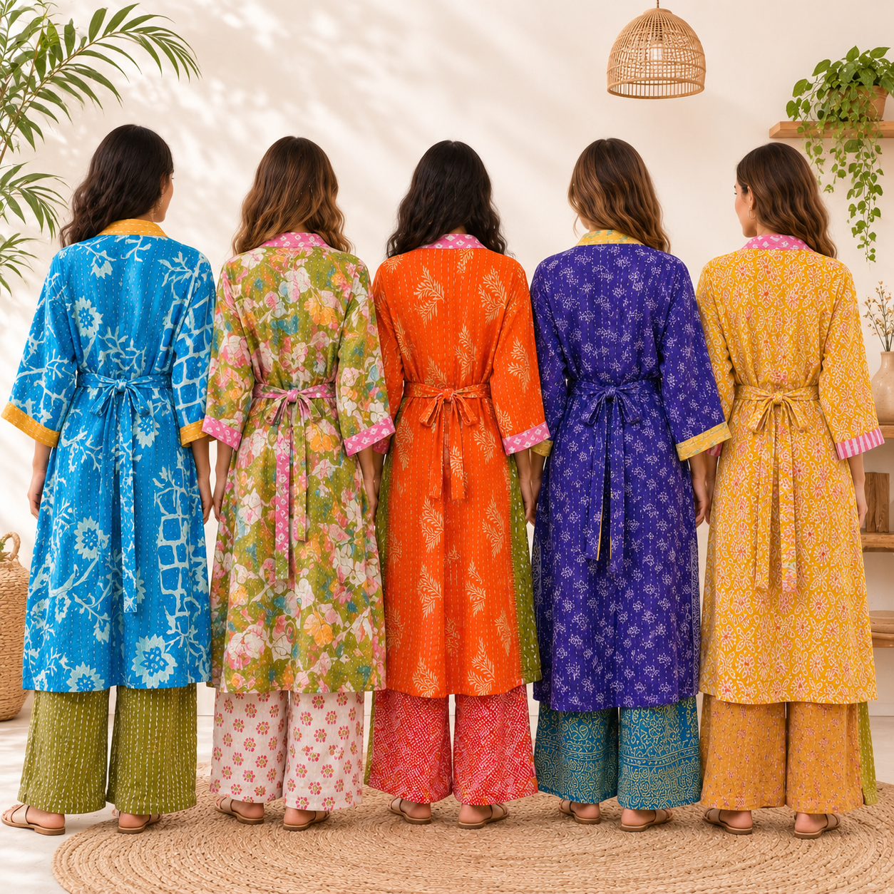 Vintage Kantha Kimono Robe 1 Pcs – Reversible Cotton Sari Patchwork Long Jacket - Image 6