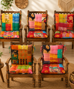 Alternative view of 12x12 Vintage Kantha Chair Pad – Handmade Patchwork Cotton Seat Cushion