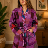 Purple Multicolor Patchwork Kantha Kimono Jacket – Handmade 3 Layer Cotton Belted Boho Robe for Women - Image 5