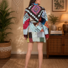 Light Blue Multicolor Patchwork Kantha Kimono Jacket – Handmade 3 Layer Cotton Belted Boho Robe for Women - Image 4