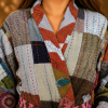 Light Blue & Rust Multicolor Patchwork Kantha Jacket – 3 Layer Cotton Boho Coat - Image 3