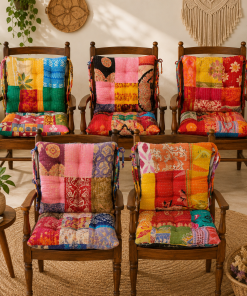 12x12 Vintage Kantha Chair Pad – Handmade Patchwork Cotton Seat Cushion