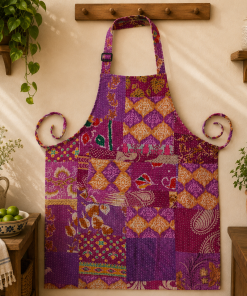 Alternative view of Purple Pink Vintage Kantha Patchwork Apron – Handmade Cotton Sari Kitchen Apron