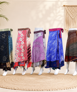 Alternative view of 5 Pcs Assorted Silk Wrap Skirts – Long Boho Recycled Sari Wrap Skirt Wholesale Lot for Women