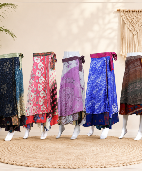Alternative view of 5 Pcs Assorted Silk Wrap Skirts – Long Boho Recycled Sari Wrap Skirt Wholesale Lot for Women