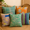 Set of 5 Vintage Kantha Pillow Covers 18x18 Inches – Handmade Patchwork Cushion Covers, Boho Indian Home Decor - Image 2