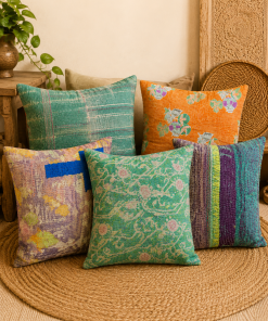 Alternative view of Set of 5 Vintage Kantha Pillow Covers 18x18 Inches – Handmade Patchwork Cushion Covers, Boho Indian Home Decor