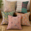Set of 5 Vintage Kantha Pillow Covers 18x18 Inches – Handmade Patchwork Cushion Covers, Boho Indian Home Decor - Image 4