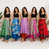 5 Pcs Assorted Silk Wrap Skirts – Long Boho Recycled Sari Wrap Skirt Wholesale Lot for Women - Image 4