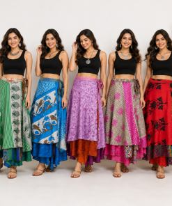 Alternative view of 5 Pcs Assorted Silk Wrap Skirts – Long Boho Recycled Sari Wrap Skirt Wholesale Lot for Women