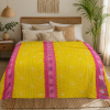 Yellow Magenta Colourblock Vintage Kantha Quilt – Hand-Stitched Reversible Sari Throw, Twin | EBY-TW-251 - Image 5