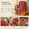 Magenta Vintage Kantha Quilt – Hand-Stitched Reversible Sari Throw, Twin | EBY-TW-252 - Image 4