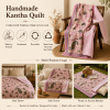 Blush Paisley Vintage Kantha Quilt – Hand-Stitched Reversible Sari Throw, Twin | EBY-TW-253 - Image 4