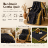 Pink Gold Vintage Kantha Quilt – Hand-Stitched Reversible Sari Throw, Twin | EBY-TW-254 - Image 4