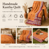Coral Sunset Vintage Kantha Quilt – Hand-Stitched Reversible Sari Throw, Twin | EBY-TW-255 - Image 4