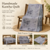 Stone Grey Vintage Kantha Quilt – Hand-Stitched Reversible Sari Throw, Twin | EBY-TW-256 - Image 4