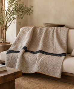 Navy Floral Bud Vintage Kantha Quilt – Hand-Stitched Reversible Sari Throw, Twin | EBY-TW-260