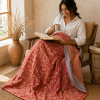 Saffron Floral Vintage Kantha Quilt – Hand-Stitched Reversible Sari Throw, Twin | EBY-TW-261 - Image 2