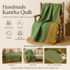 Ivory Booti Vintage Kantha Quilt – Hand-Stitched Reversible Sari Throw, Twin | EBY-TW-262 - Image 4