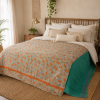 Teal Floral Vintage Kantha Quilt – Hand-Stitched Reversible Sari Throw, Twin | EBY-TW-263 - Image 3
