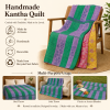 Mustard Vine Vintage Kantha Quilt – Hand-Stitched Reversible Sari Throw, Twin | EBY-TW-265 - Image 4