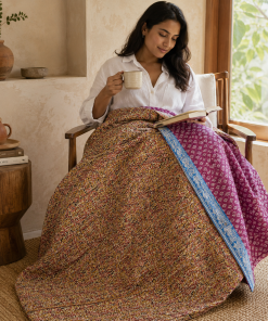 Alternative view of Rose Paisley Vintage Kantha Quilt – Hand-Stitched Reversible Sari Throw, Twin | EBY-TW-266