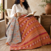 Maroon Floral Panel Vintage Kantha Quilt – Hand-Stitched Reversible Sari Throw, Twin | EBY-TW-267 - Image 2