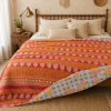 Maroon Floral Panel Vintage Kantha Quilt – Hand-Stitched Reversible Sari Throw, Twin | EBY-TW-267 - Image 3