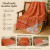 Maroon Floral Panel Vintage Kantha Quilt – Hand-Stitched Reversible Sari Throw, Twin | EBY-TW-267 - Image 4