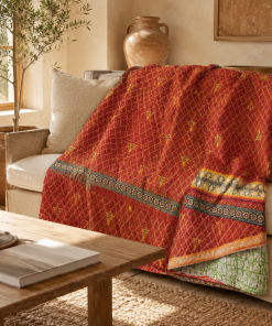 Indigo Patchwork Vintage Kantha Quilt – Hand-Stitched Reversible Sari Throw, Twin | EBY-TW-268