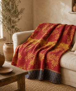 Artisan Collection No. 271 Vintage Kantha Quilt – Hand-Stitched Reversible Sari Throw, Twin | EBY-TW-271