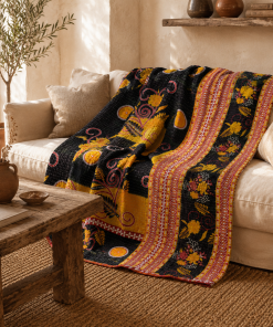 Artisan Collection No. 272 Vintage Kantha Quilt – Hand-Stitched Reversible Sari Throw, Twin | EBY-TW-272