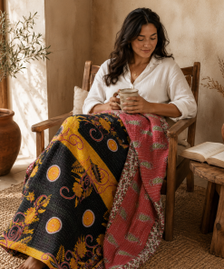 Alternative view of Artisan Collection No. 272 Vintage Kantha Quilt – Hand-Stitched Reversible Sari Throw, Twin | EBY-TW-272