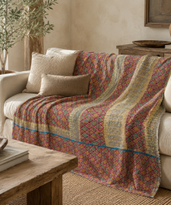 Artisan Collection No. 273 Vintage Kantha Quilt – Hand-Stitched Reversible Sari Throw, Twin | EBY-TW-273