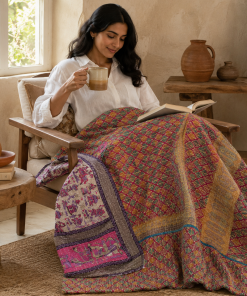 Alternative view of Artisan Collection No. 273 Vintage Kantha Quilt – Hand-Stitched Reversible Sari Throw, Twin | EBY-TW-273