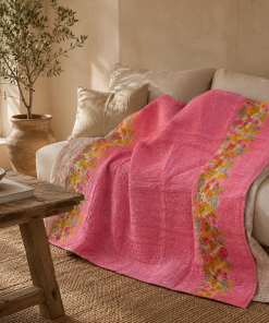 Artisan Collection No. 274 Vintage Kantha Quilt – Hand-Stitched Reversible Sari Throw, Twin | EBY-TW-274