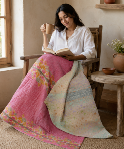 Alternative view of Artisan Collection No. 274 Vintage Kantha Quilt – Hand-Stitched Reversible Sari Throw, Twin | EBY-TW-274
