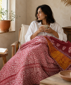 Artisan Collection No. 275 Vintage Kantha Quilt – Hand-Stitched Reversible Sari Throw, Twin | EBY-TW-275