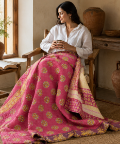 Alternative view of Artisan Collection No. 275 Vintage Kantha Quilt – Hand-Stitched Reversible Sari Throw, Twin | EBY-TW-275
