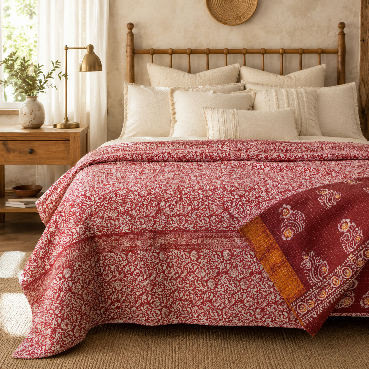 Artisan Collection No. 275 Vintage Kantha Quilt – Hand-Stitched Reversible Sari Throw, Twin | EBY-TW-275 - Image 3