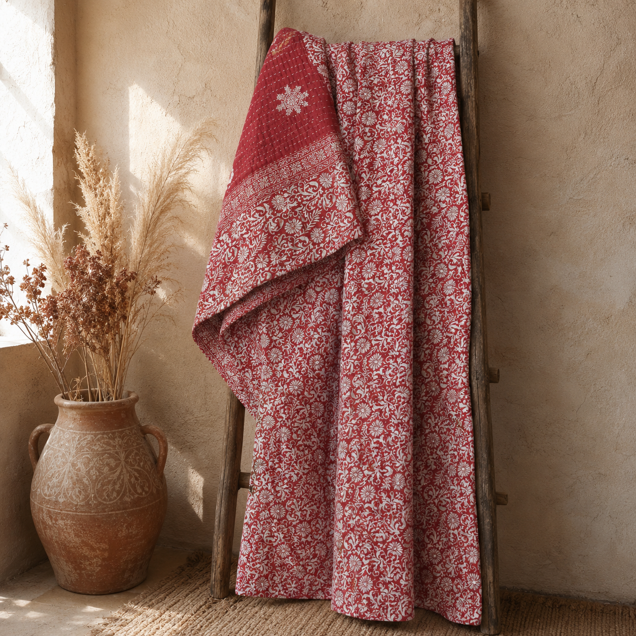Artisan Collection No. 276 Vintage Kantha Quilt – Hand-Stitched Reversible Sari Throw, Twin | EBY-TW-276 - Image 5