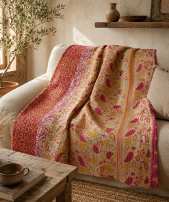 Artisan Collection No. 277 Vintage Kantha Quilt – Hand-Stitched Reversible Sari Throw, Twin | EBY-TW-277